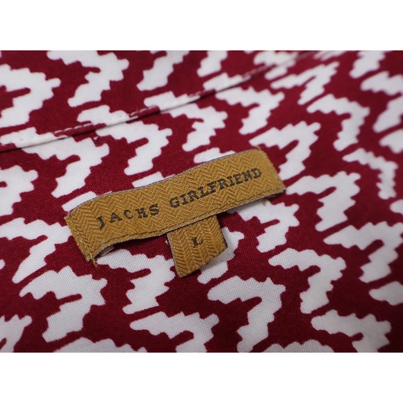JACHS Girlfriend Womens Top Blouse Button Up Red White‎ Patterned Size L - Picture 3 of 8